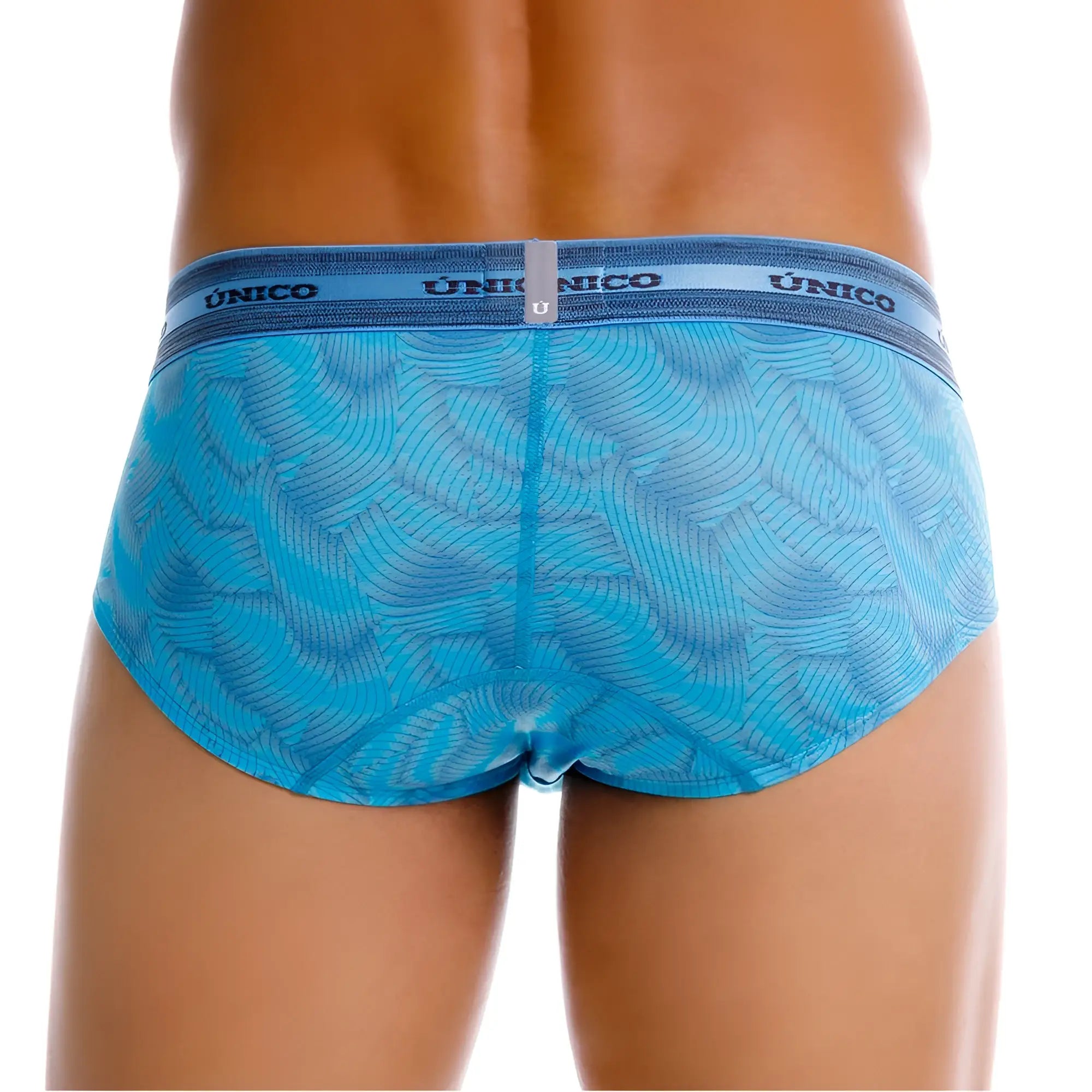 Unico 25040101101 Estraza briefs in light blue with subtle wave pattern and branded elastic waistband