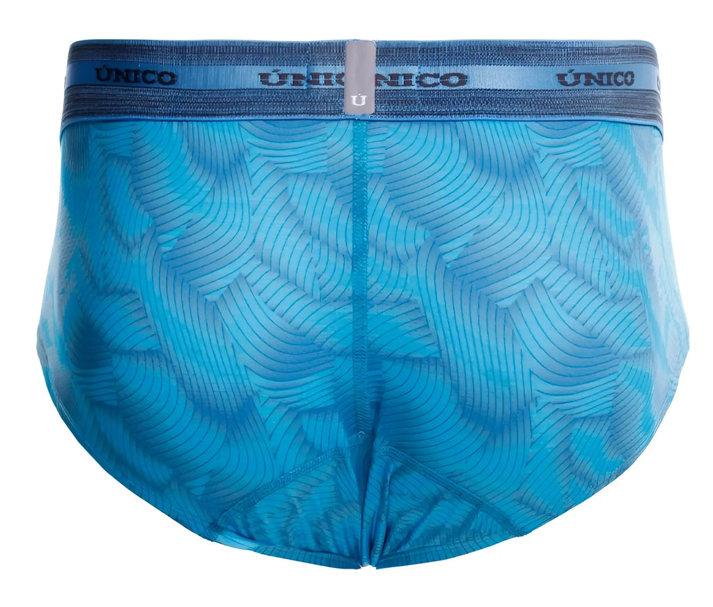 Blue patterned unico 25040101101 Estraza briefs with subtle wave design and elastic waistband in blue color