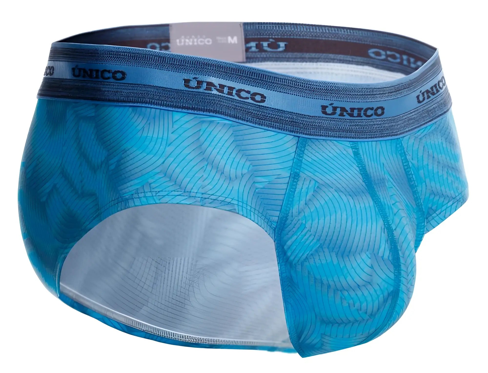 Blue translucent mesh briefs with wave pattern and dark blue unico waistband estraza briefs color 46-blue