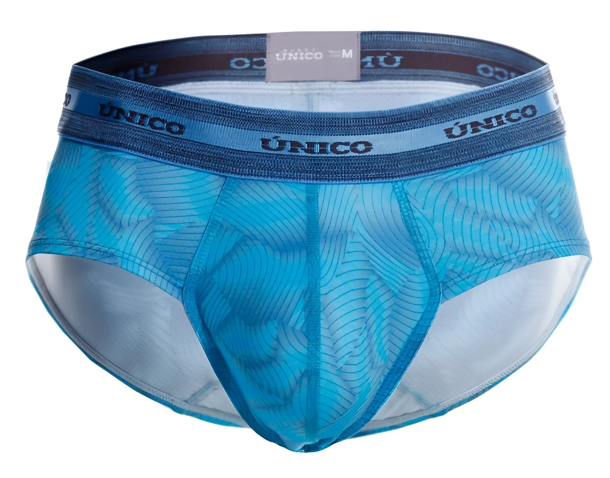 Blue unico 25040101101 Estraza briefs with translucent mesh fabric, subtle wave pattern, and branded elastic waistband