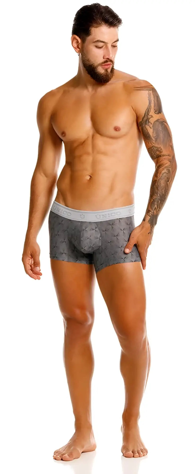 Unico 25050100103 Chisell trunks gray patterned boxer briefs with subtle geometric design and white waistband