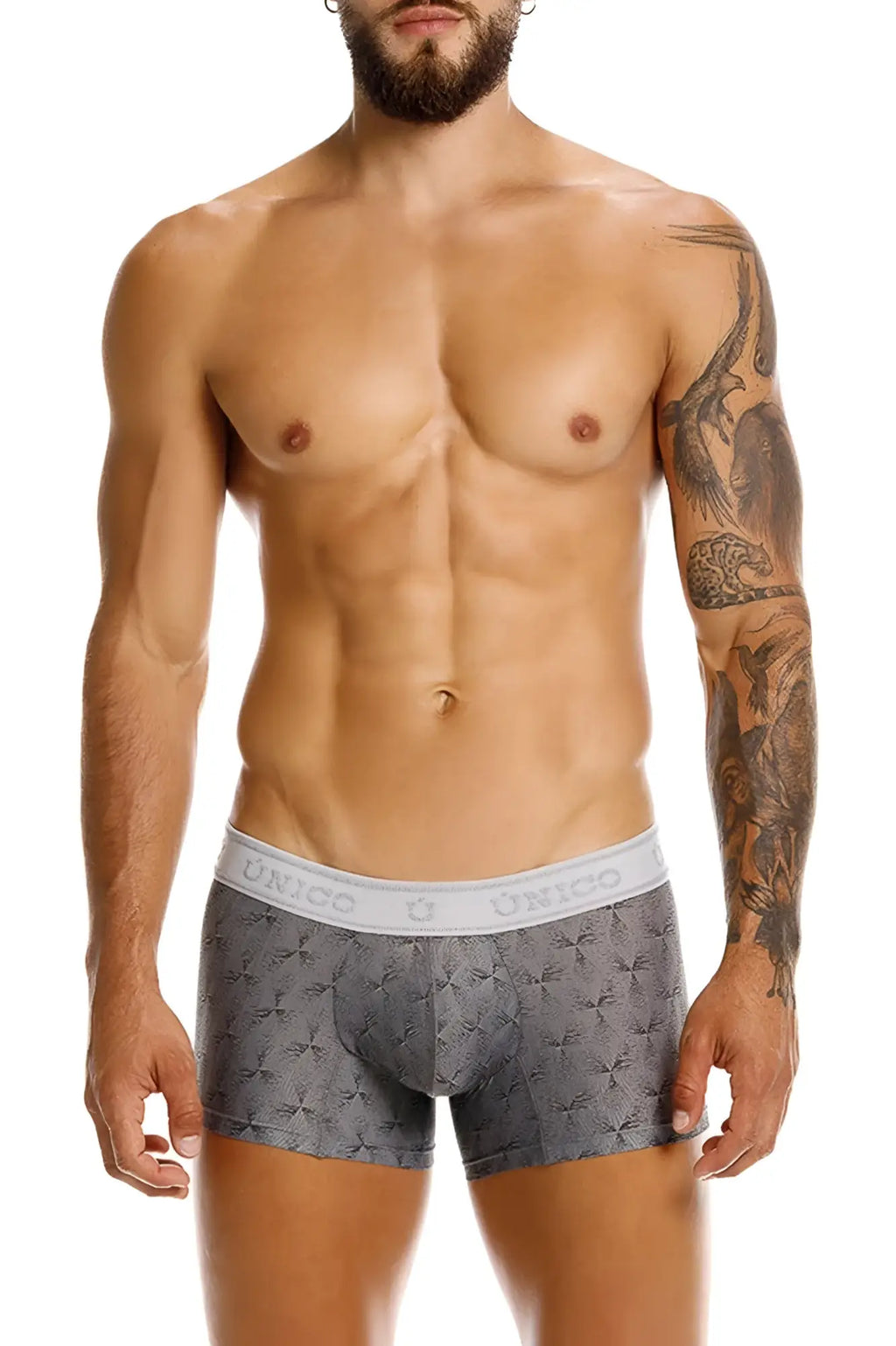 Gray patterned unico 25050100103 chisell trunks boxer briefs with white elastic waistband for comfortable wear