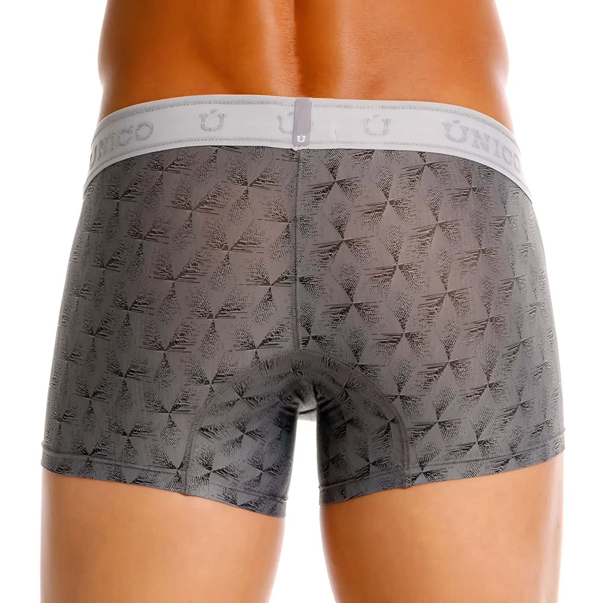 Gray patterned unico 25050100103 chisell trunks boxer briefs with white elastic waistband and brand logo