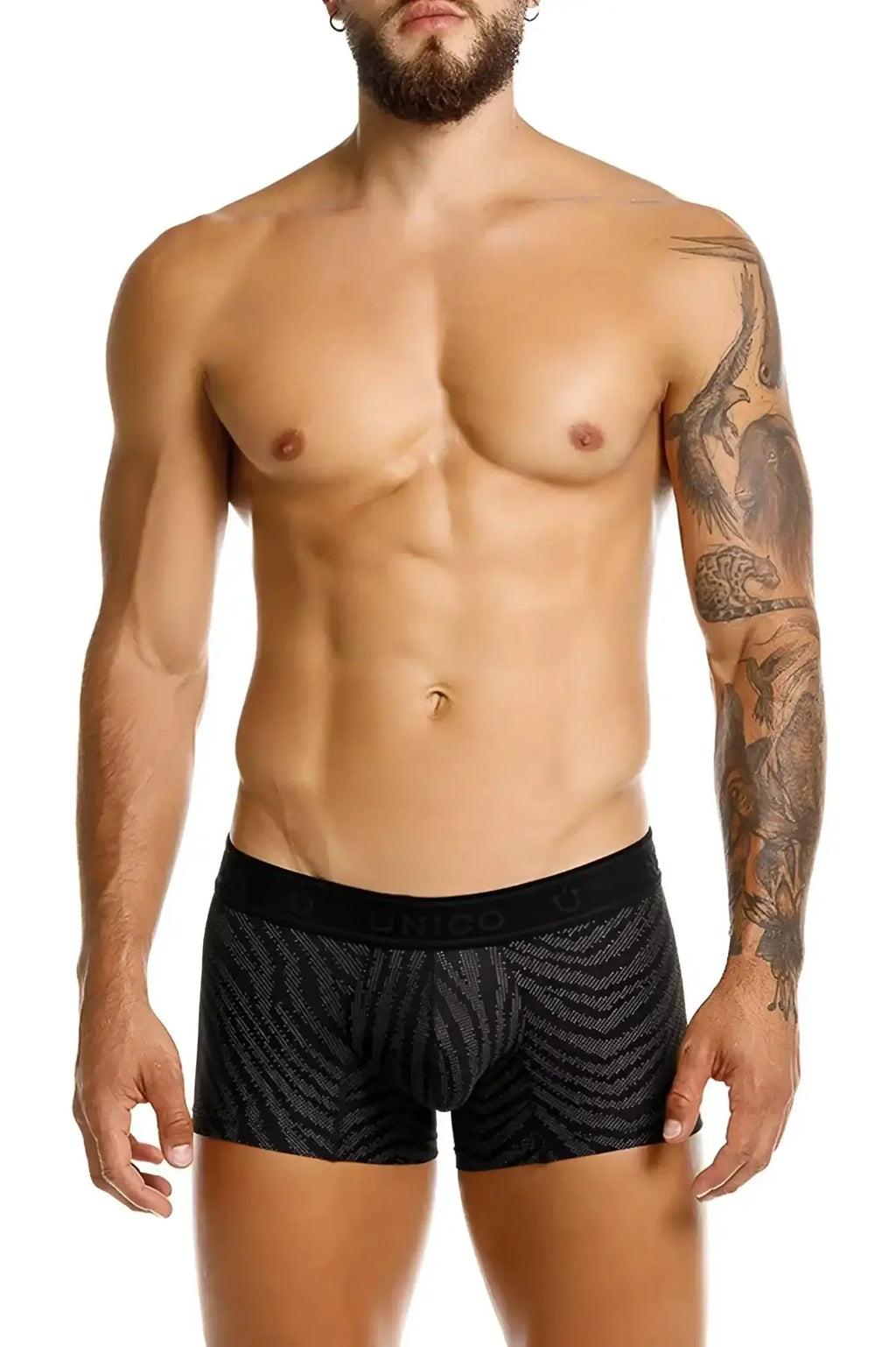 Unico 25050100104 zelmur trunks black patterned boxer briefs with sleek modern design and unico embroidered waistband