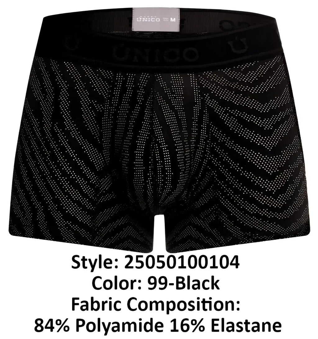Unico 25050100104 Zelmur trunks black men’s boxer briefs with subtle geometric dot pattern and elastic waistband
