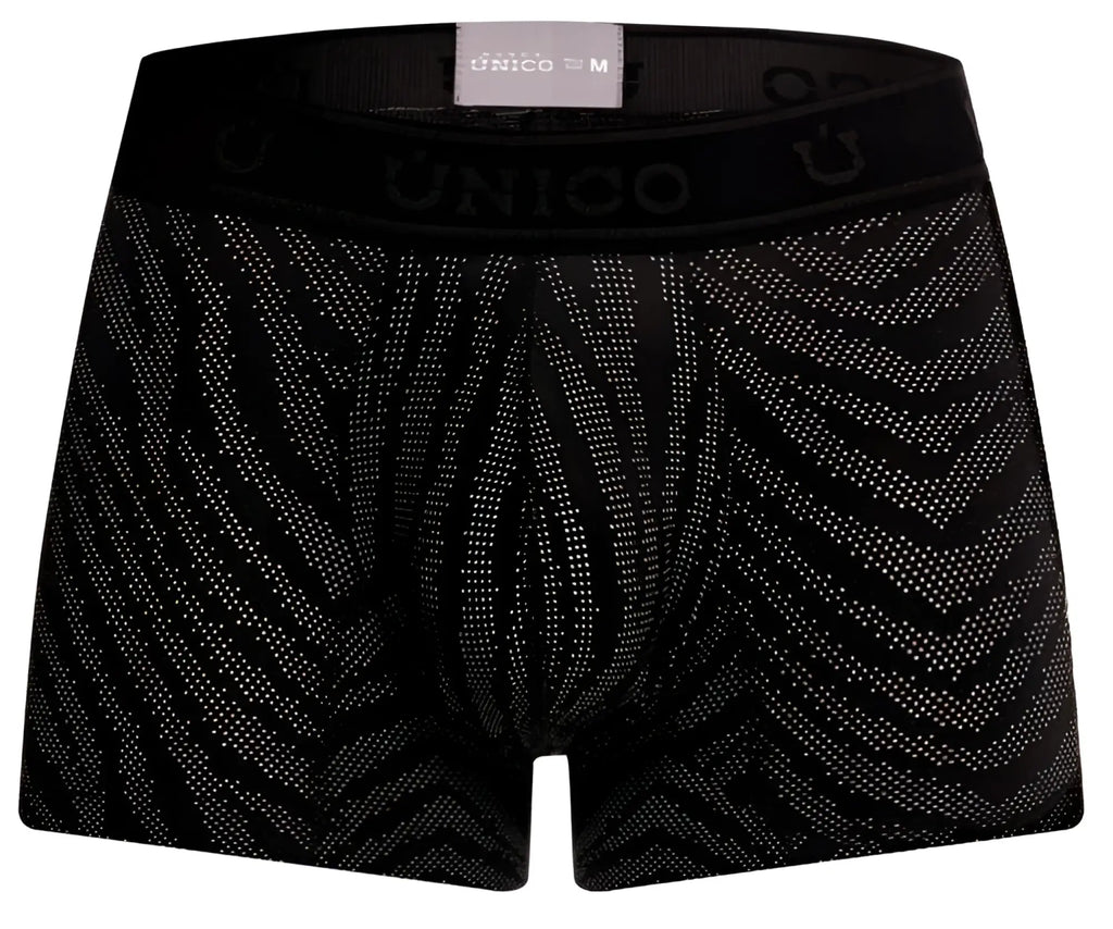 Black unico 25050100104 zelmur trunks mens boxer briefs with subtle gray geometric pattern on fabric color 99-black