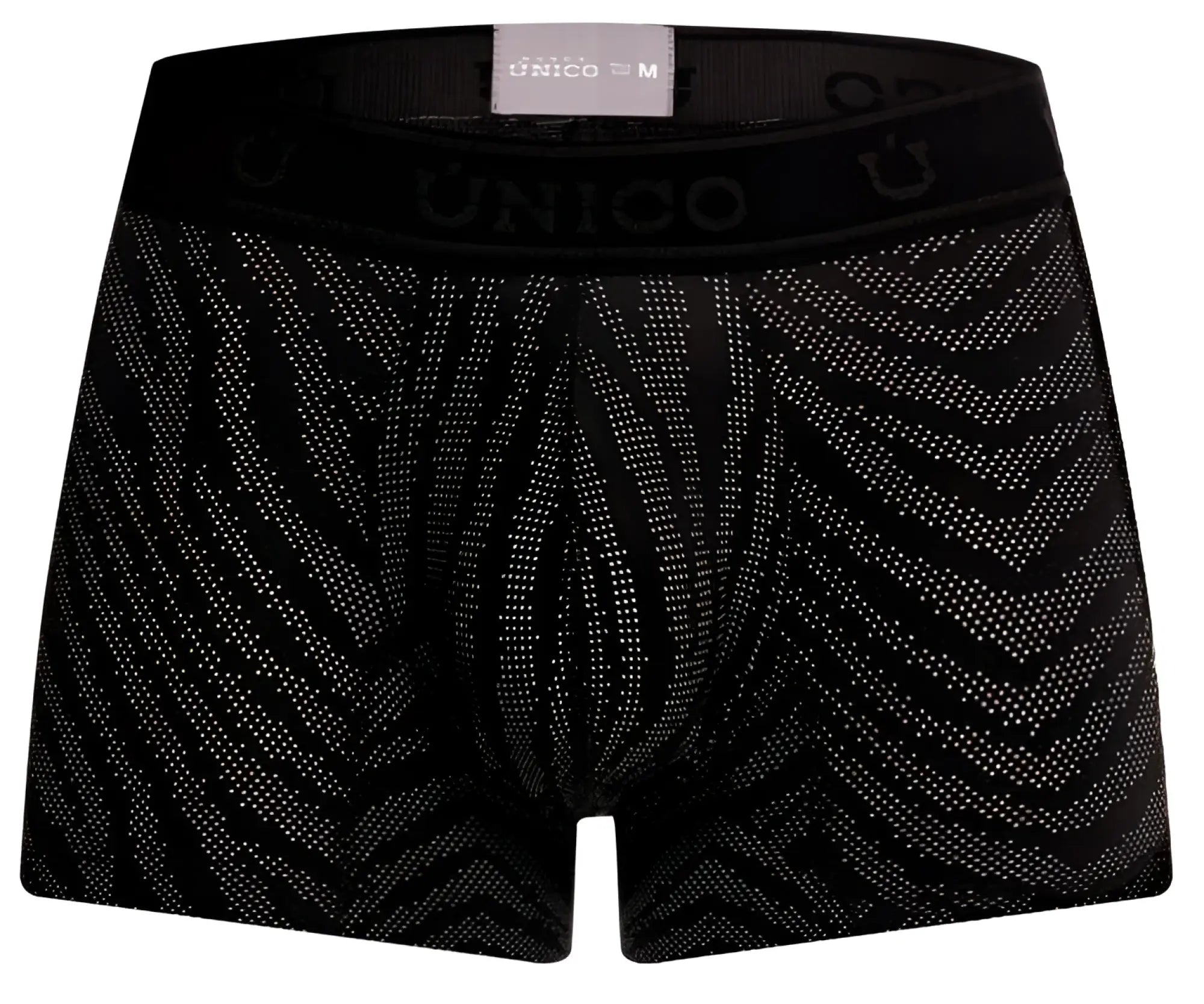 Black unico 25050100104 zelmur trunks mens boxer briefs with subtle gray geometric pattern on fabric color 99-black