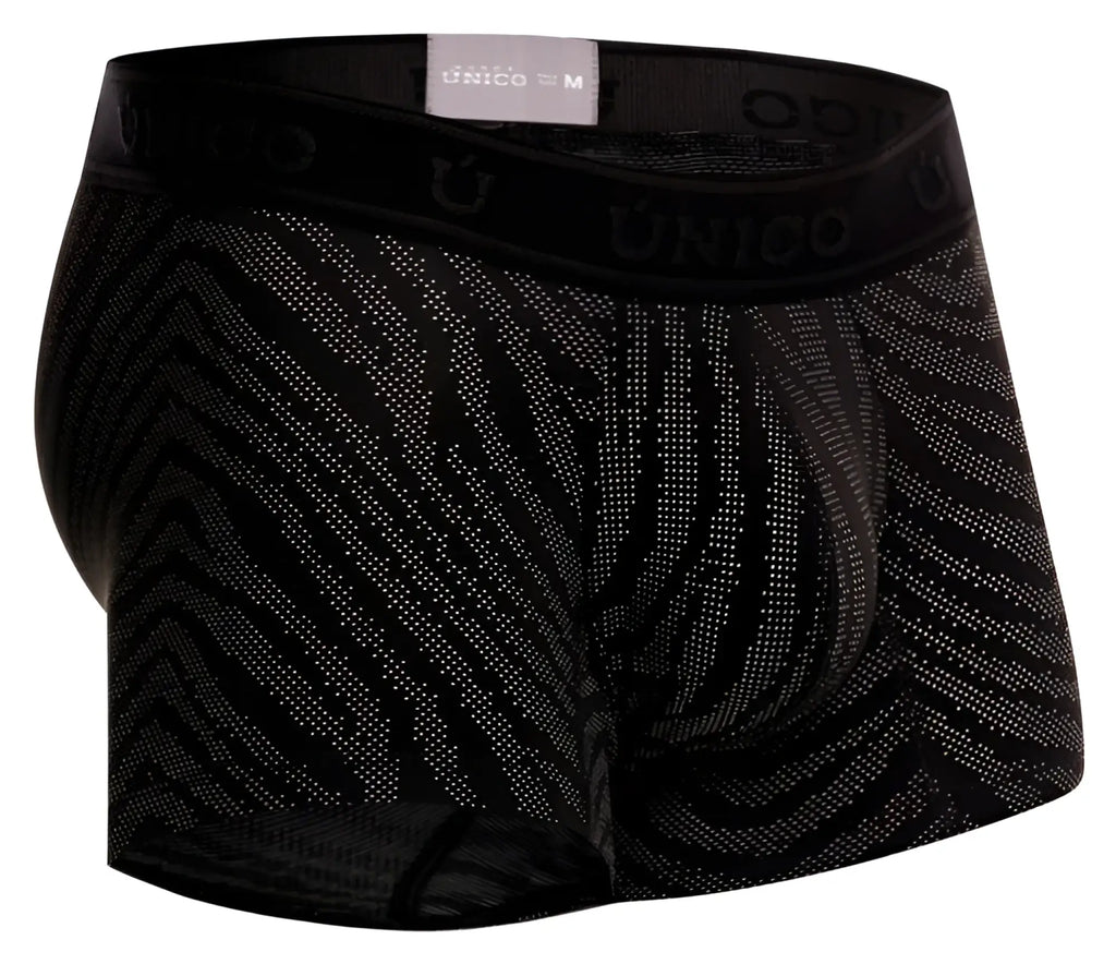 Black unico men’s boxer briefs with subtle gray zigzag pattern and dotted texture unico 25050100104 zelmur trunks