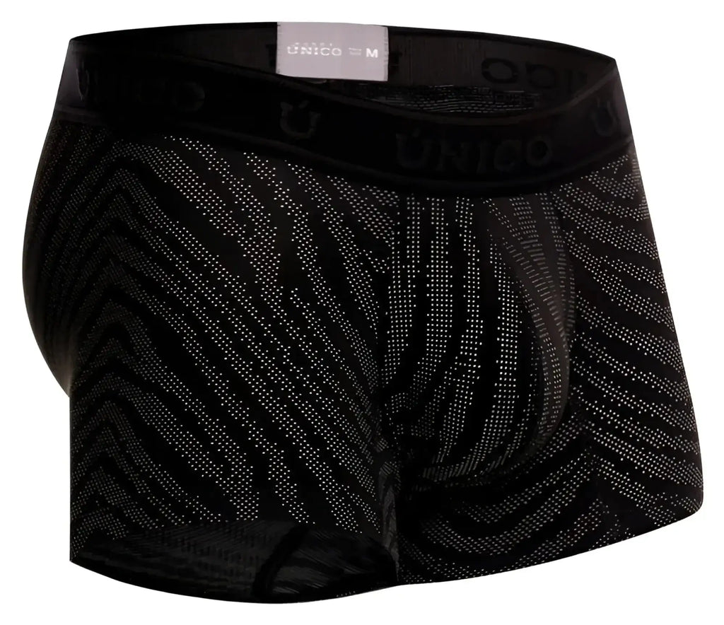 Black unico men’s boxer briefs with subtle gray zigzag pattern and dotted texture unico 25050100104 zelmur trunks