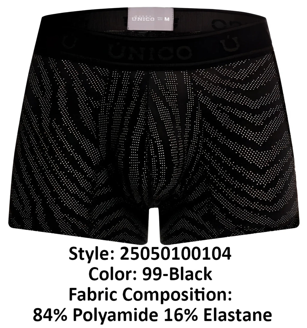 Unico 25050100104 Zelmur trunks black men’s boxer briefs with subtle geometric dot pattern and elastic waistband