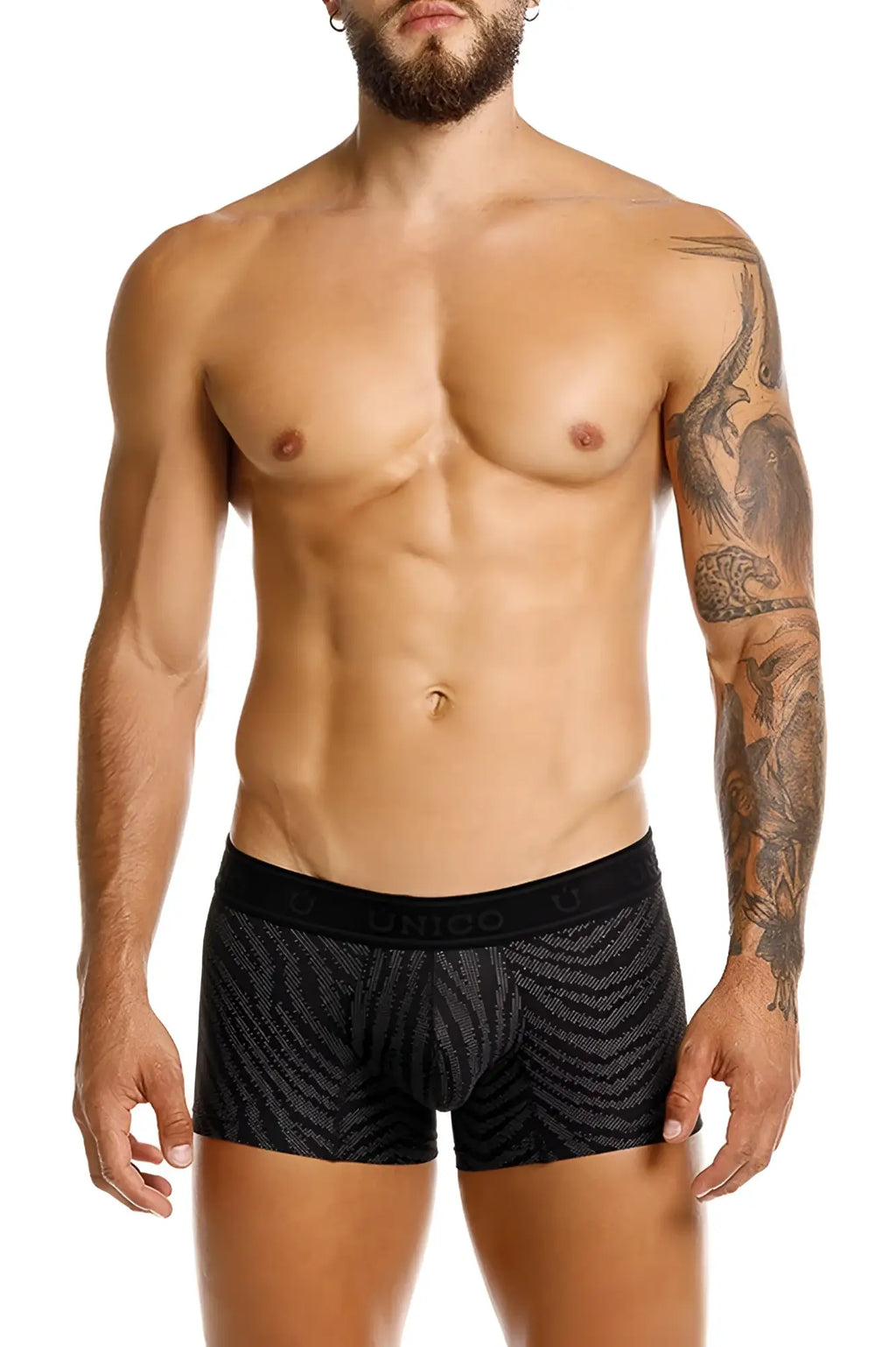 Unico 25050100104 zelmur trunks black patterned boxer briefs with sleek modern design and unico embroidered waistband