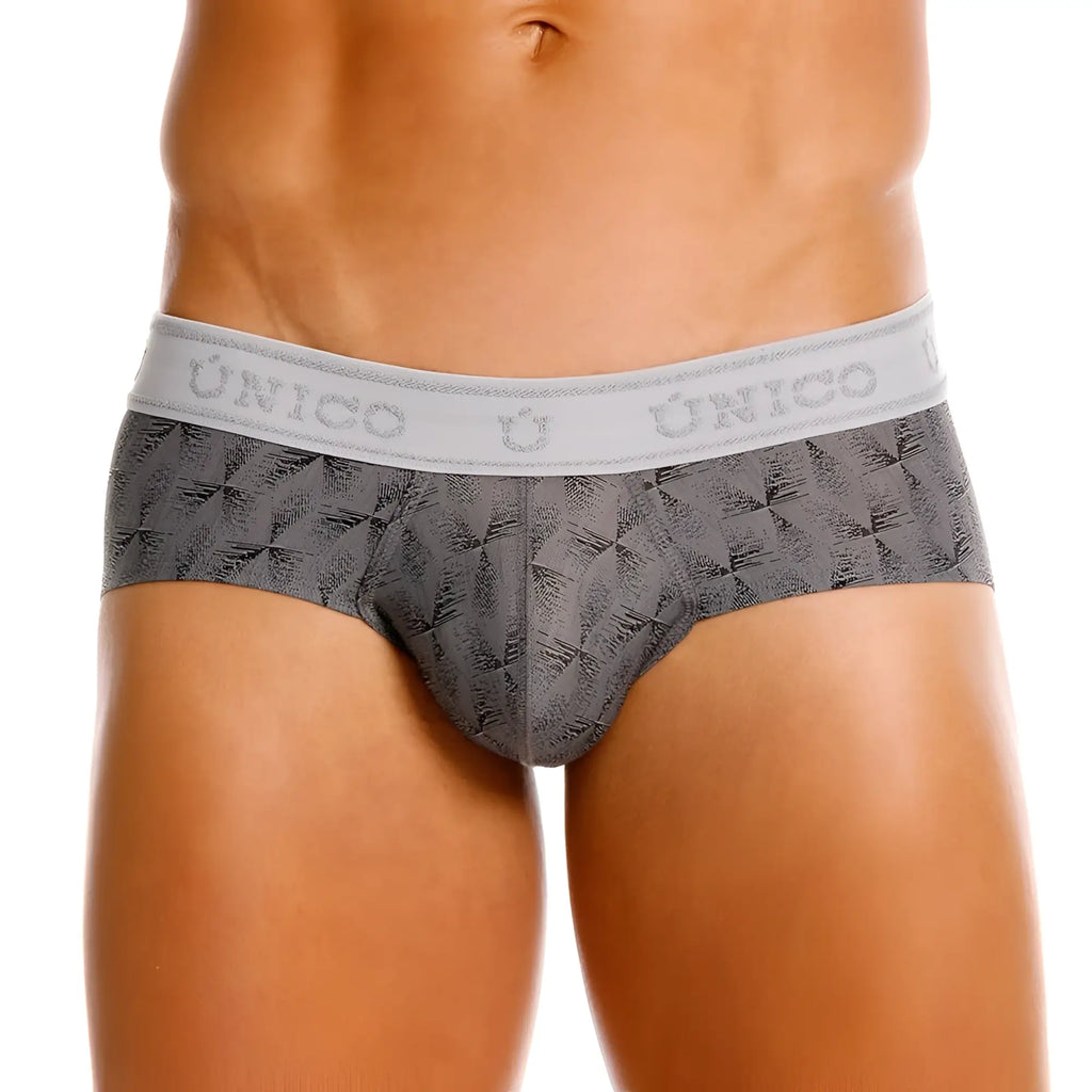 Gray patterned unico 25050101103 chisell briefs with light gray waistband for comfortable everyday wear