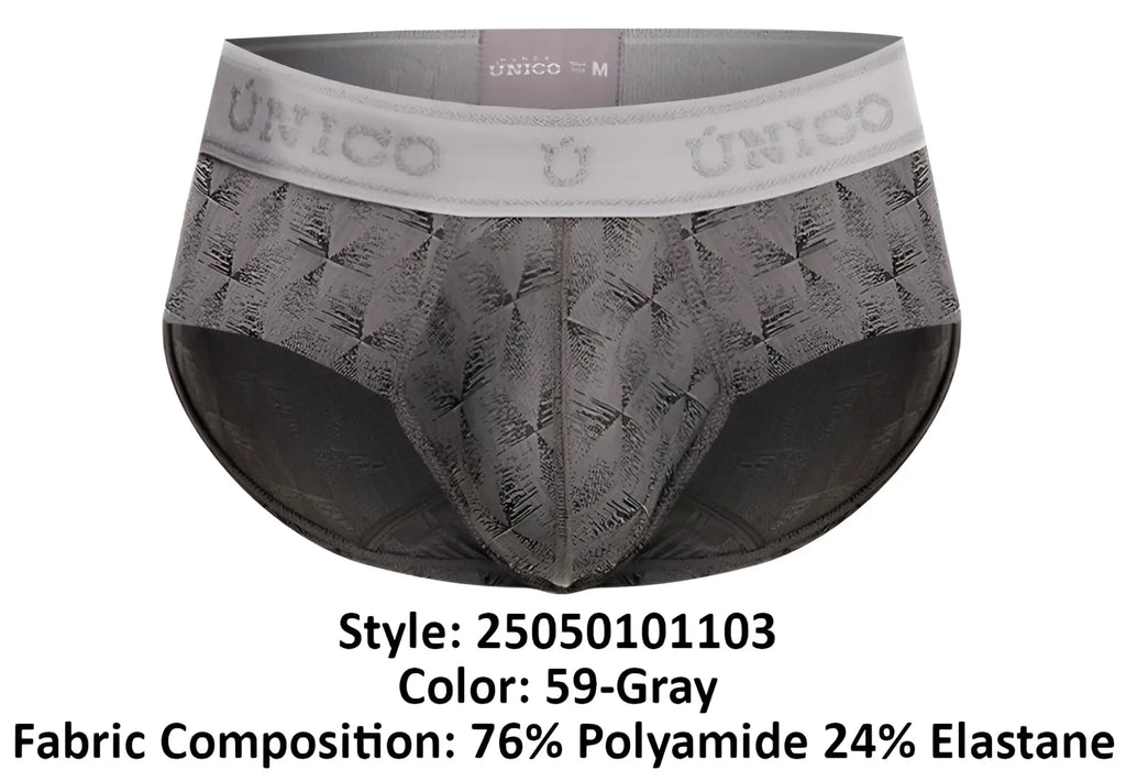 Gray unico 25050101103 chisell briefs with textured geometric pattern and elastic waistband for comfortable fit