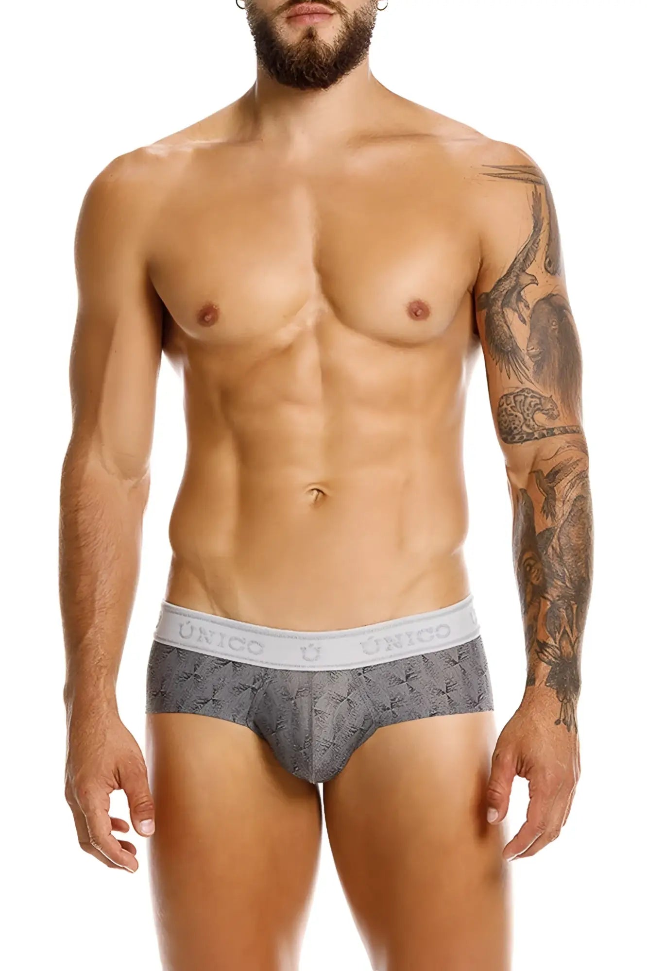Gray patterned unico 25050101103 chisell briefs with white elastic waistband for comfortable everyday wear