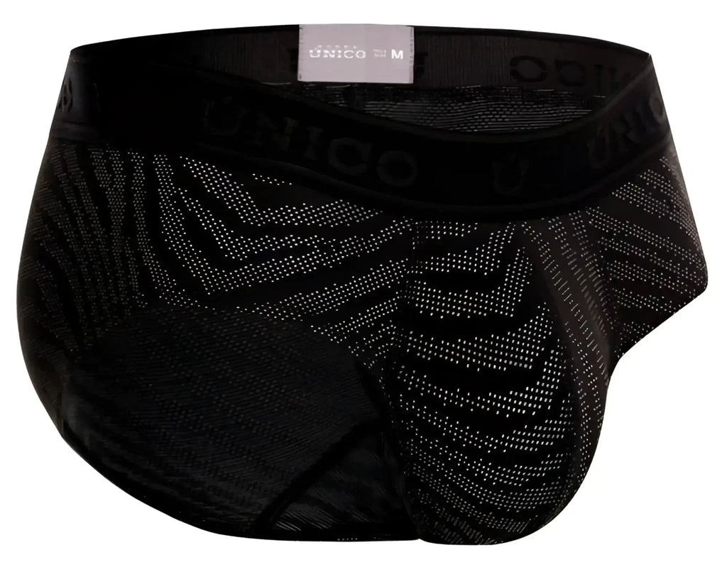 Black unico zelmur briefs with subtle geometric pattern and elastic waistband in color 99-black
