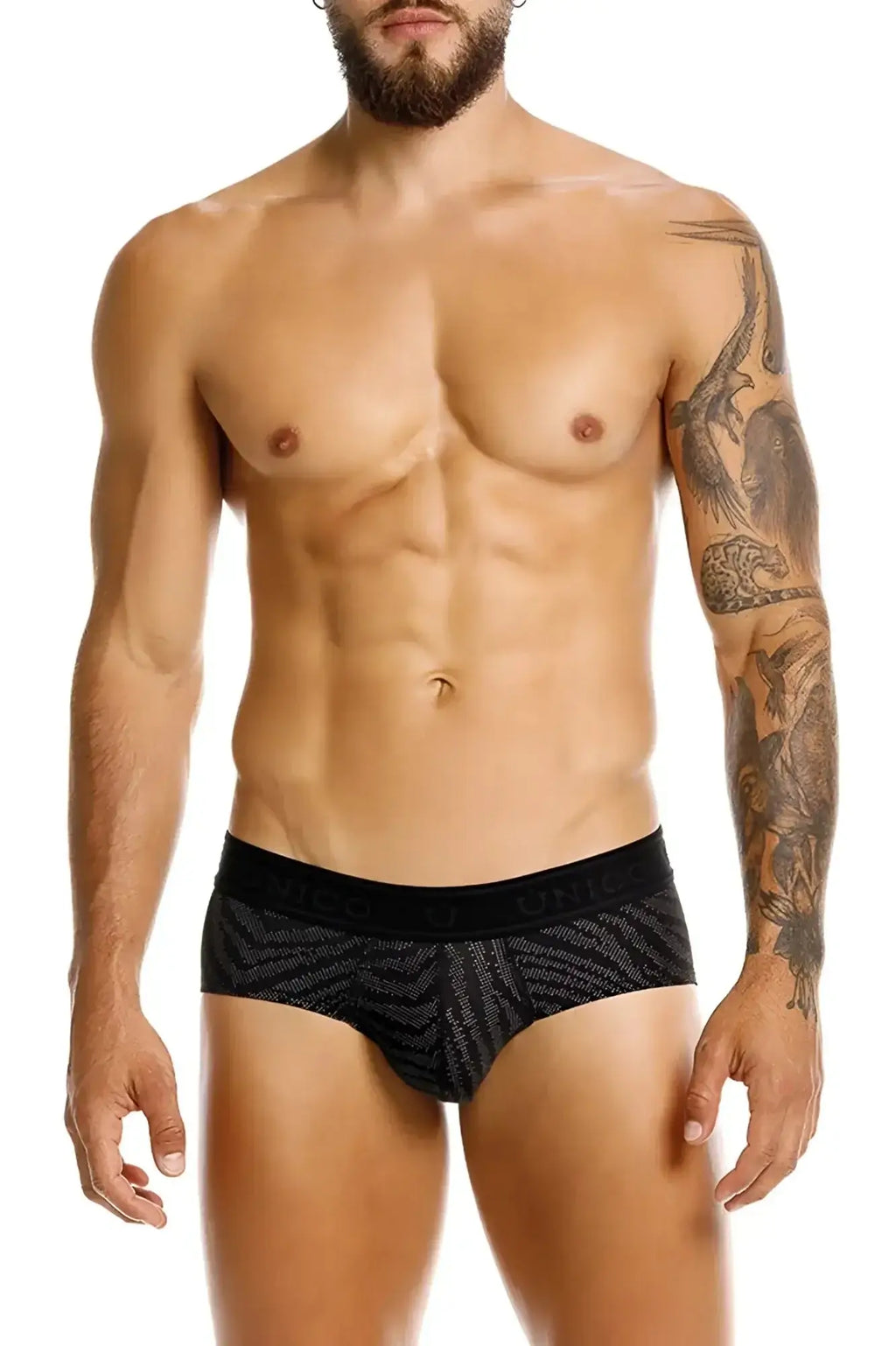 Black unico zelmur briefs with subtle geometric pattern and logo printed on the waistband color 99-black