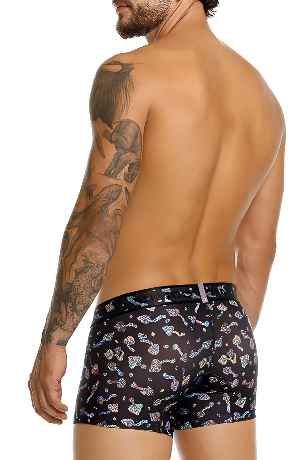 Black unico 25060100103 hongos trunks boxer briefs with vibrant iridescent abstract shapes and colorful accents