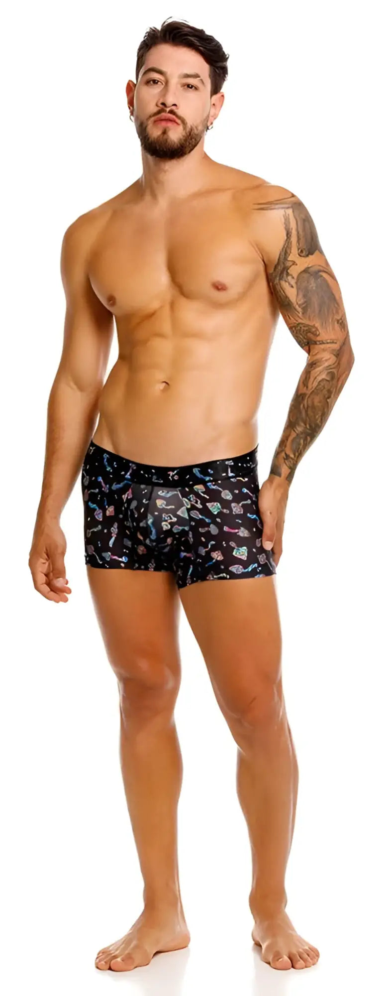 Unico hongos black boxer briefs with vibrant multicolored abstract pattern perfect for comfortable everyday wear