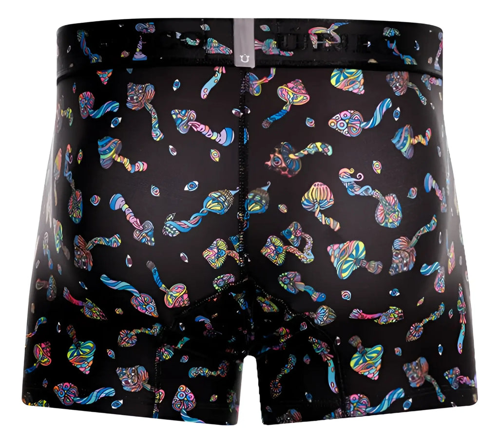 Black boxer briefs unico 25060100103 hongos trunks color 99 black with vibrant psychedelic colorful mushroom pattern