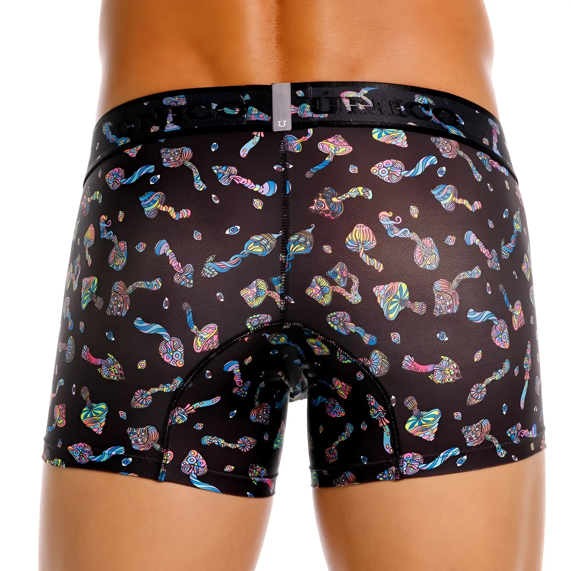 Black briefs unico 25060100103 hongos trunks color 99 black featuring vibrant psychedelic rainbow mushroom pattern