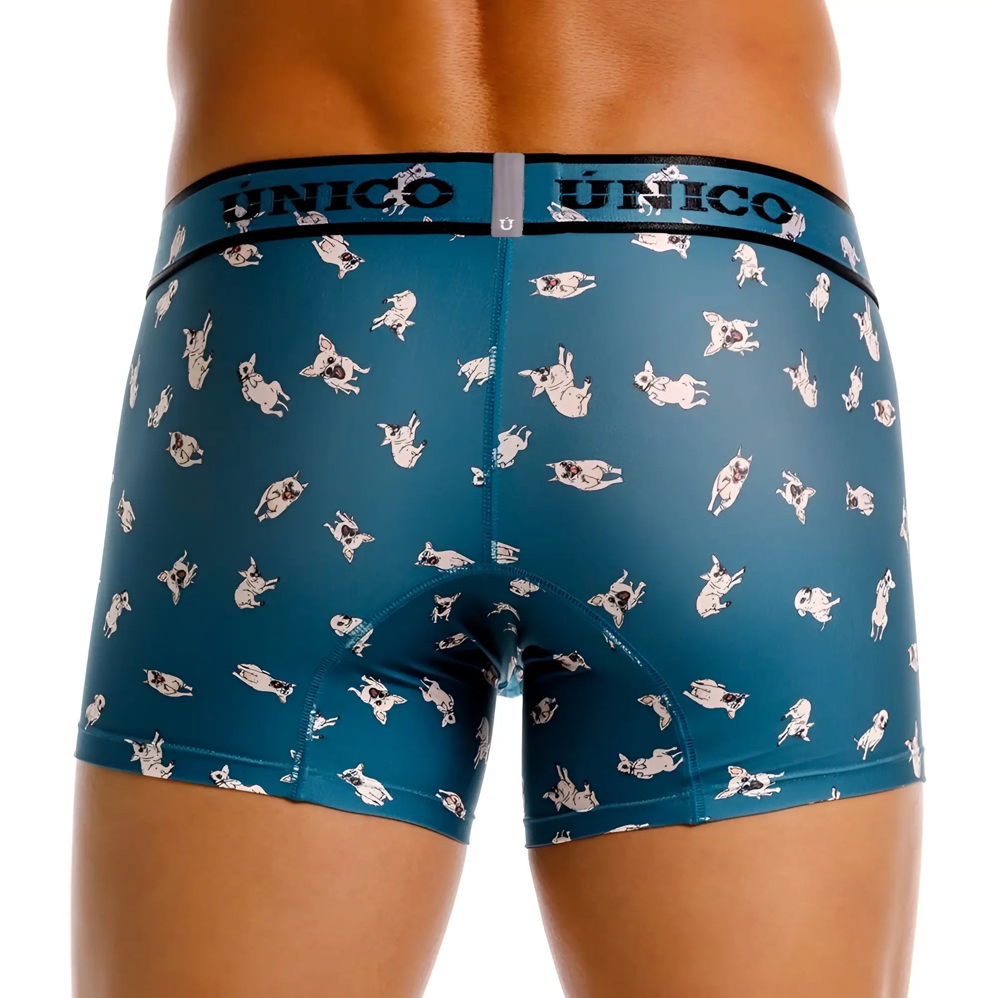 Teal unico 25060100104 chihuahua trunks boxer briefs with playful white pug dog pattern for comfortable wear