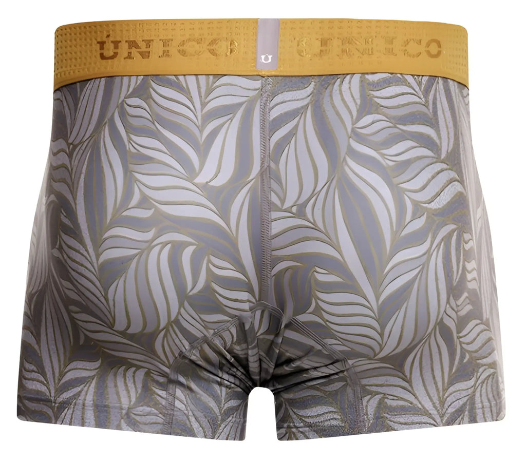 Gray and gold leaf-patterned unico 25070100104 caudal trunks boxer briefs with textured waistband in gray