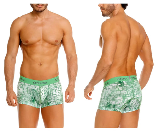 Green patterned unico 26020100102 piramide trunks boxer briefs with geometric design and elastic waistband