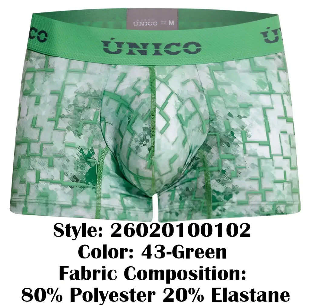 Green and white patterned unico 26020100102 piramide trunks men’s boxer briefs with geometric design color 43-green