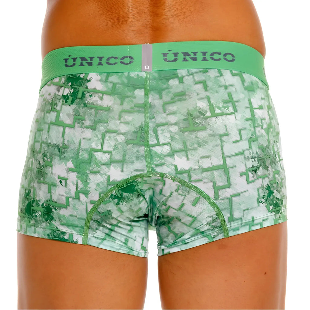 Green and white unico 26020100102 piramide trunks boxer briefs with geometric maze pattern