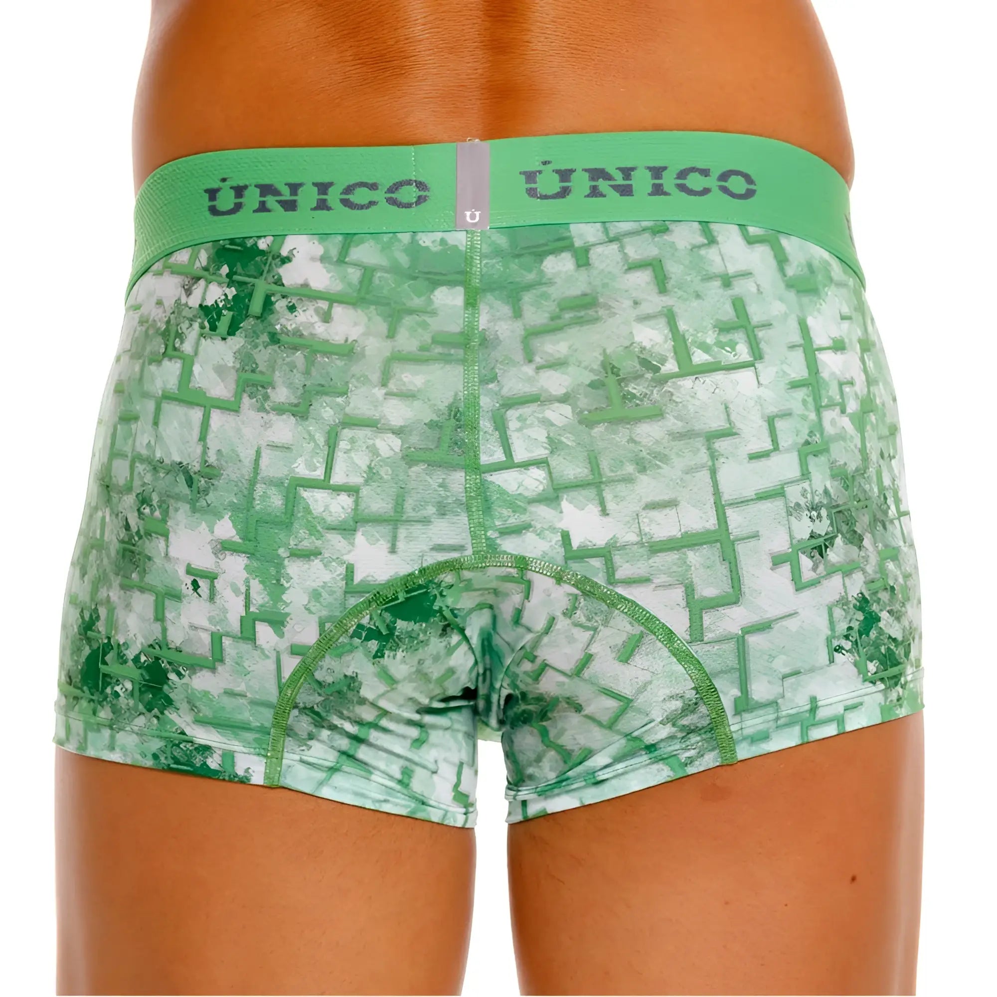 Green and white unico 26020100102 piramide trunks boxer briefs with geometric maze pattern