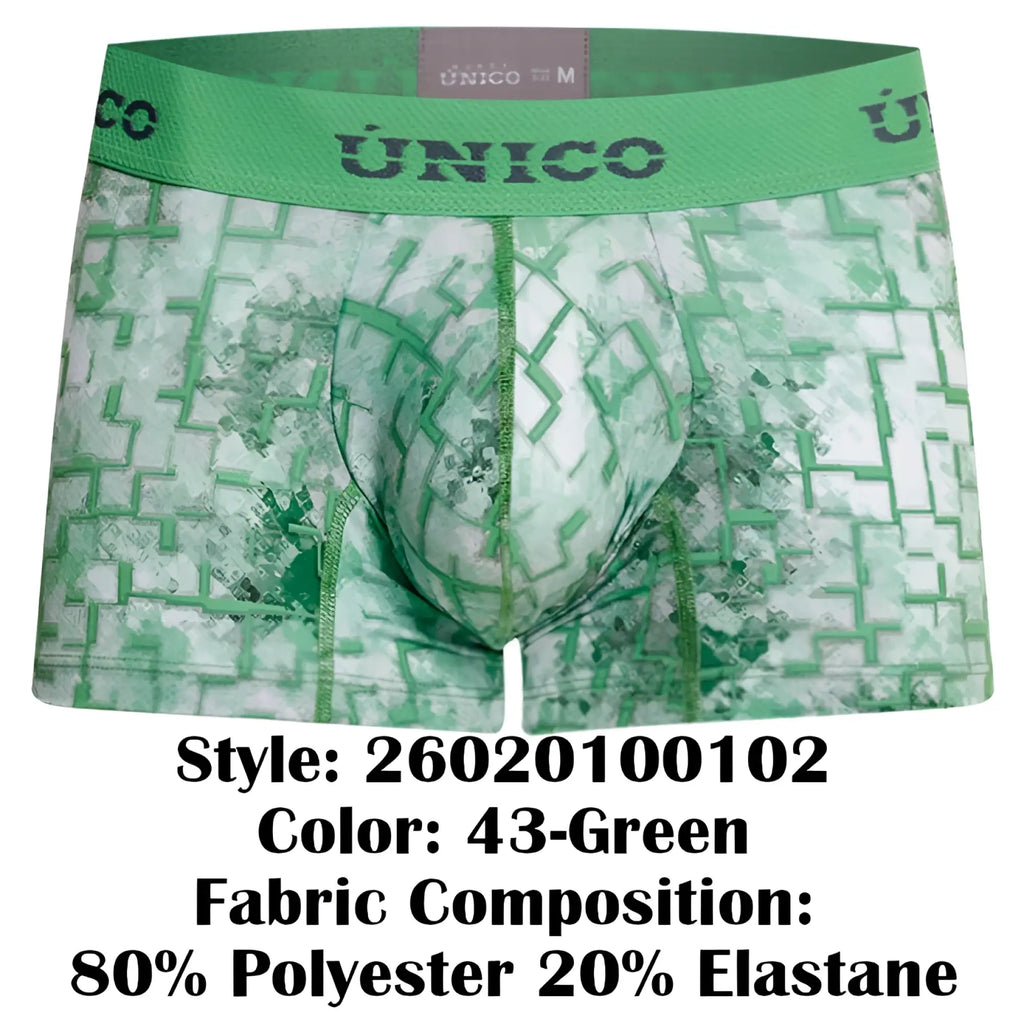 Green and white patterned unico 26020100102 piramide trunks men’s boxer briefs with geometric design color 43-green