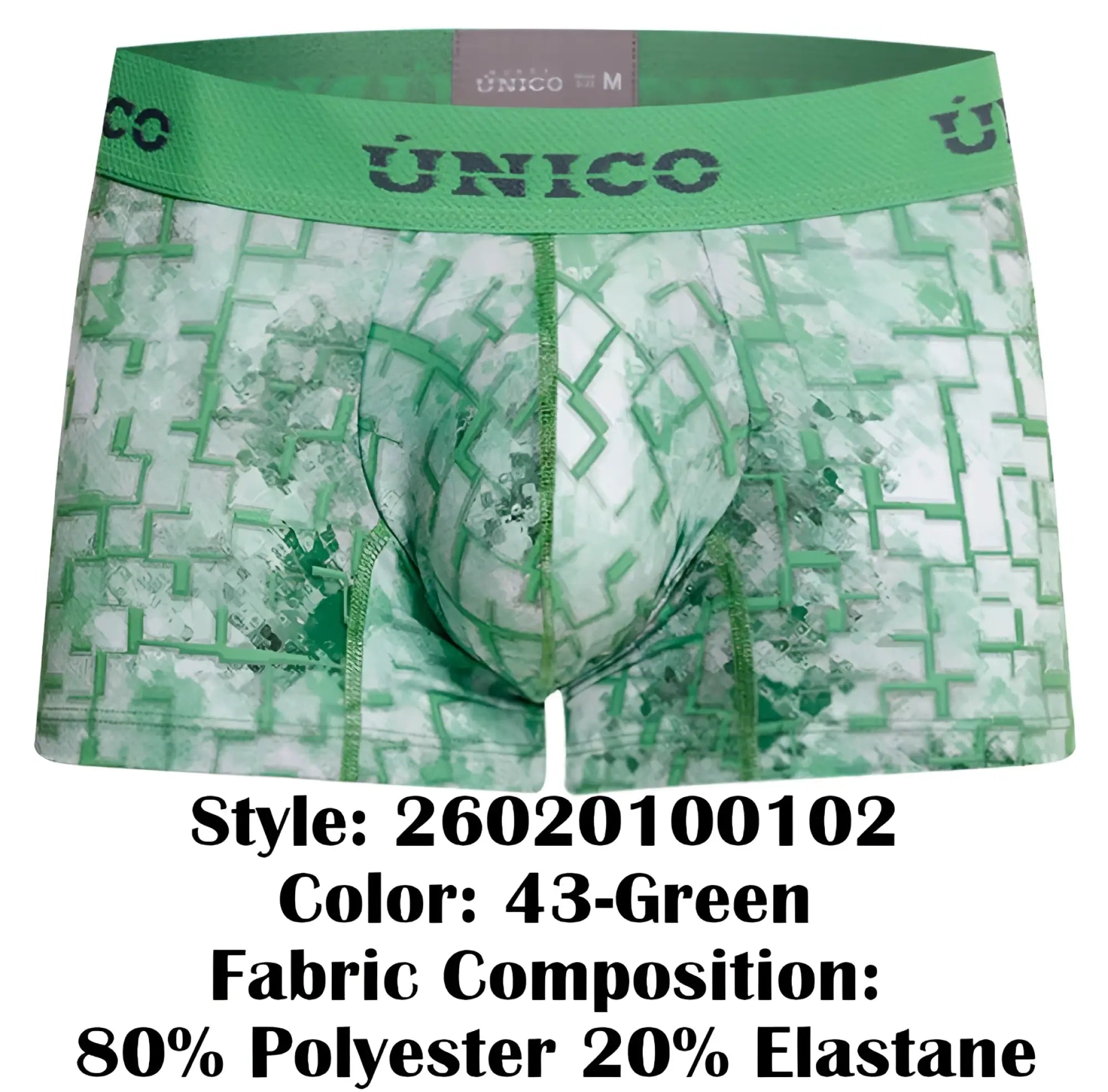 Green and white patterned unico 26020100102 piramide trunks men’s boxer briefs with geometric design color 43-green