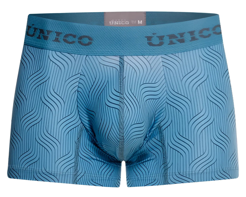 Light blue unico 26020100111 lenoso men’s boxer briefs with subtle wave pattern and branded waistband color 46 blue