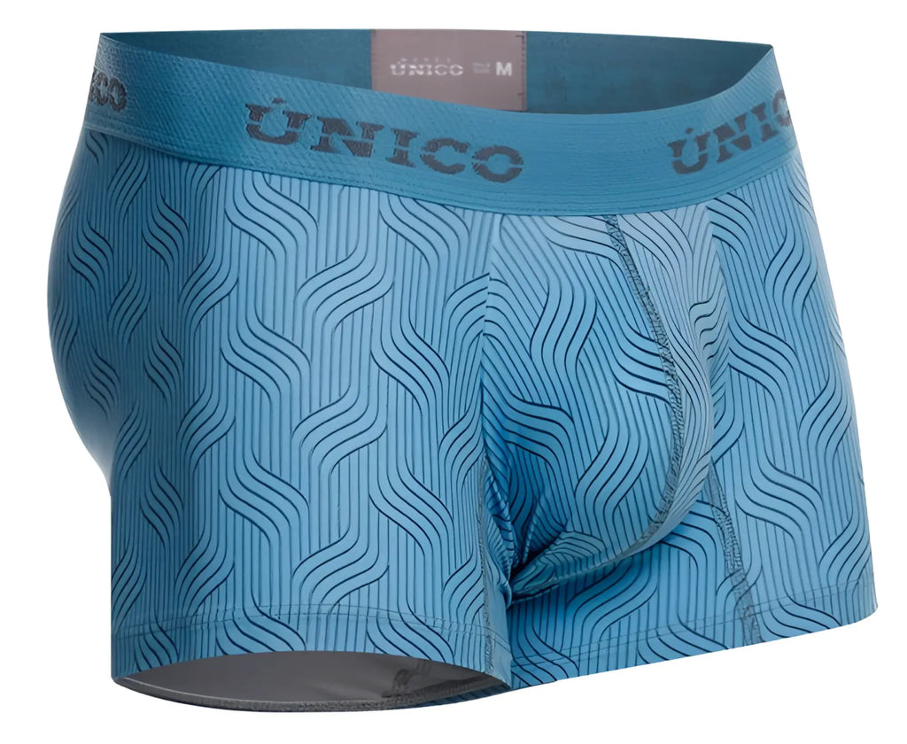 Light blue unico 26020100111 lenoso men’s boxer briefs with subtle wave pattern and elastic waistband