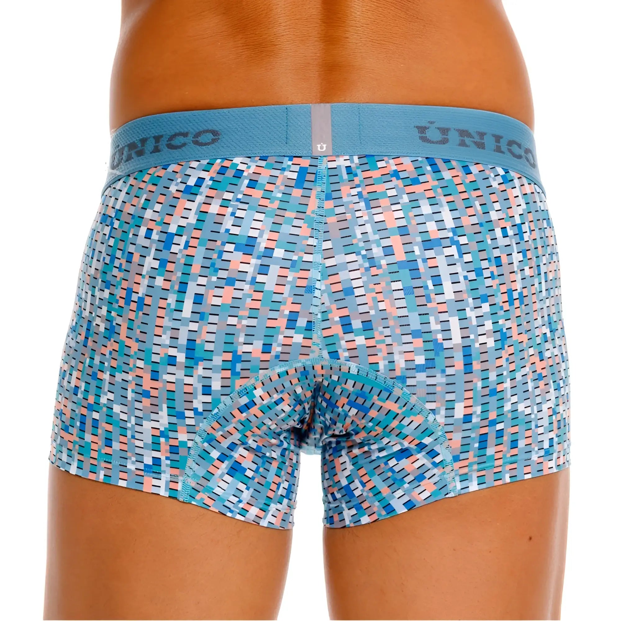 Unico 26020100112 lignina trunks color 46-blue geometric patterned men’s boxer briefs with matching elastic waistband