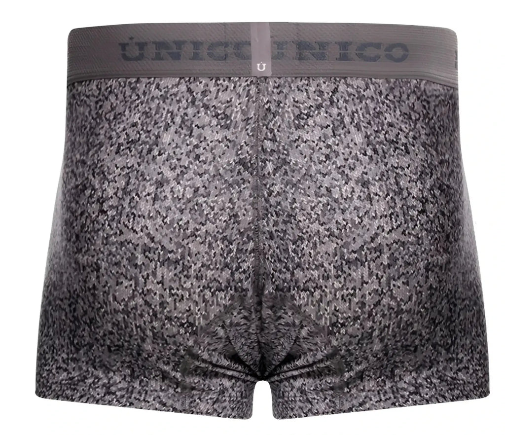 Gray textured mens boxer briefs with matching unico elastic waistband suede trunks color 59-gray front view