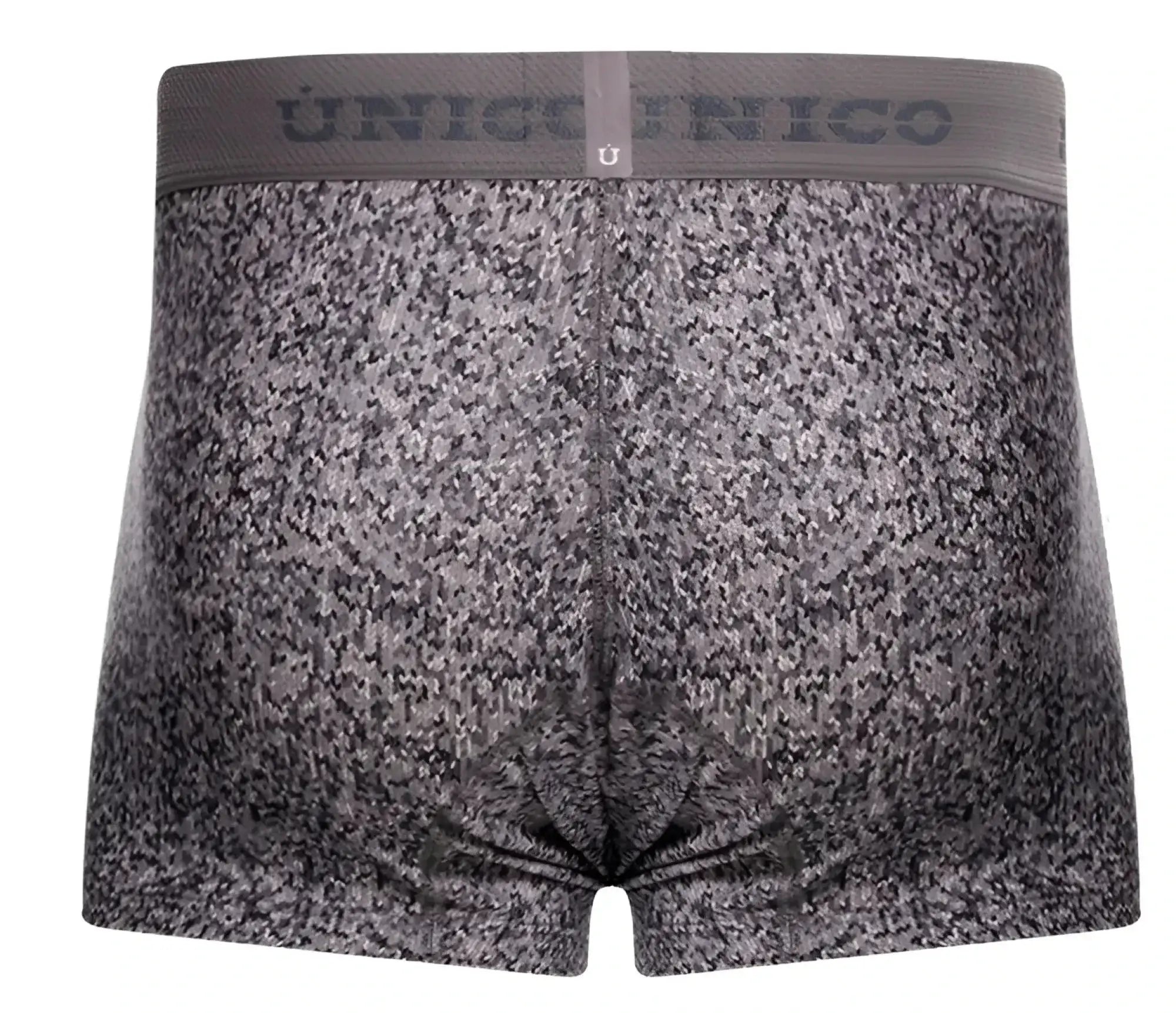 Gray textured mens boxer briefs with matching unico elastic waistband suede trunks color 59-gray front view