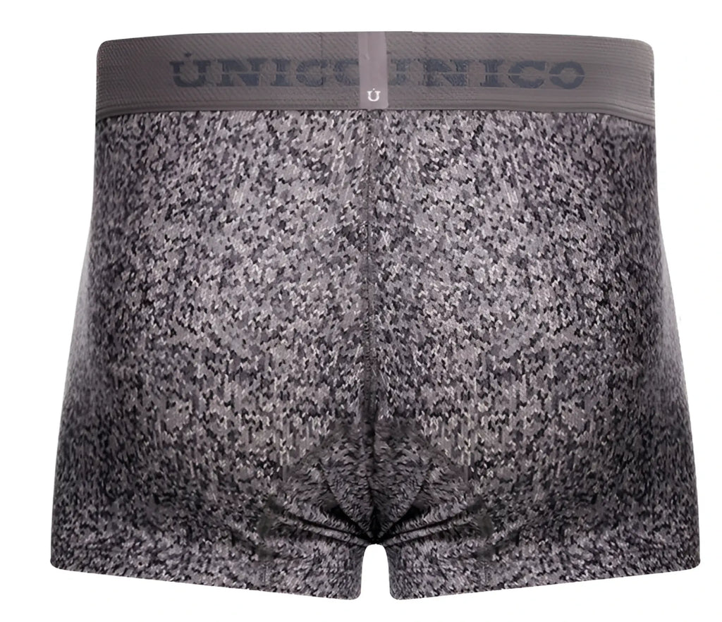 Gray textured mens boxer briefs with matching unico elastic waistband suede trunks color 59-gray front view