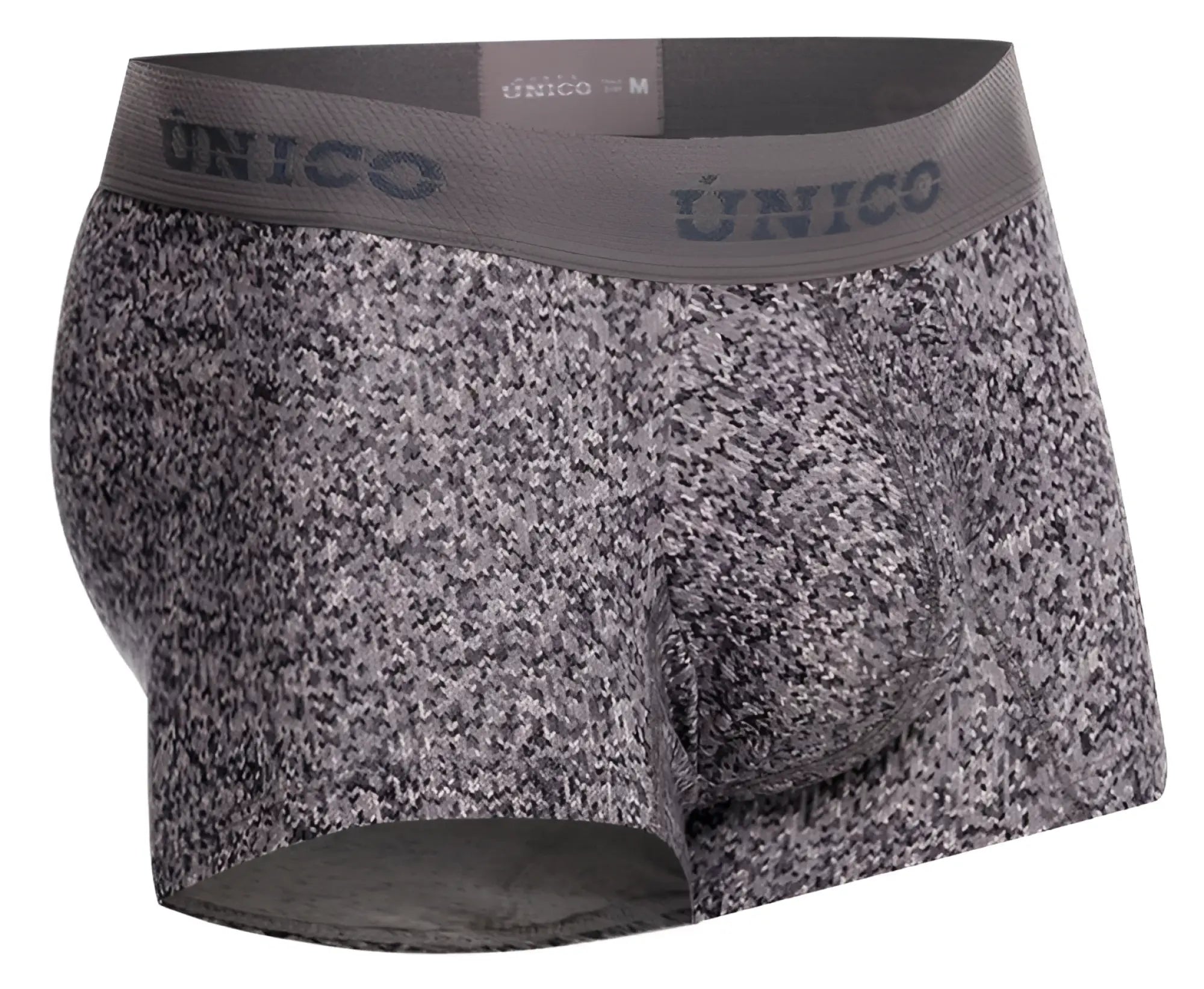 Gray and white speckled unico suede trunks with matching elastic waistband in color 59-gray for men