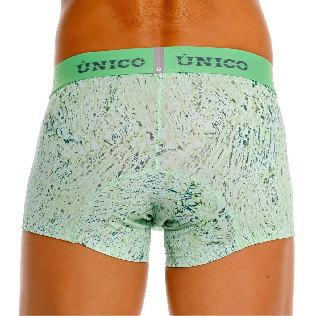 Light green patterned unico boxer briefs with matching waistband color 43 green model 26020100115 hunos trunks