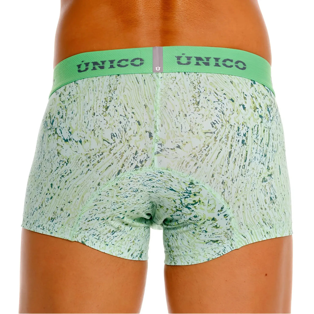 Light green patterned unico boxer briefs with matching waistband color 43 green model 26020100115 hunos trunks