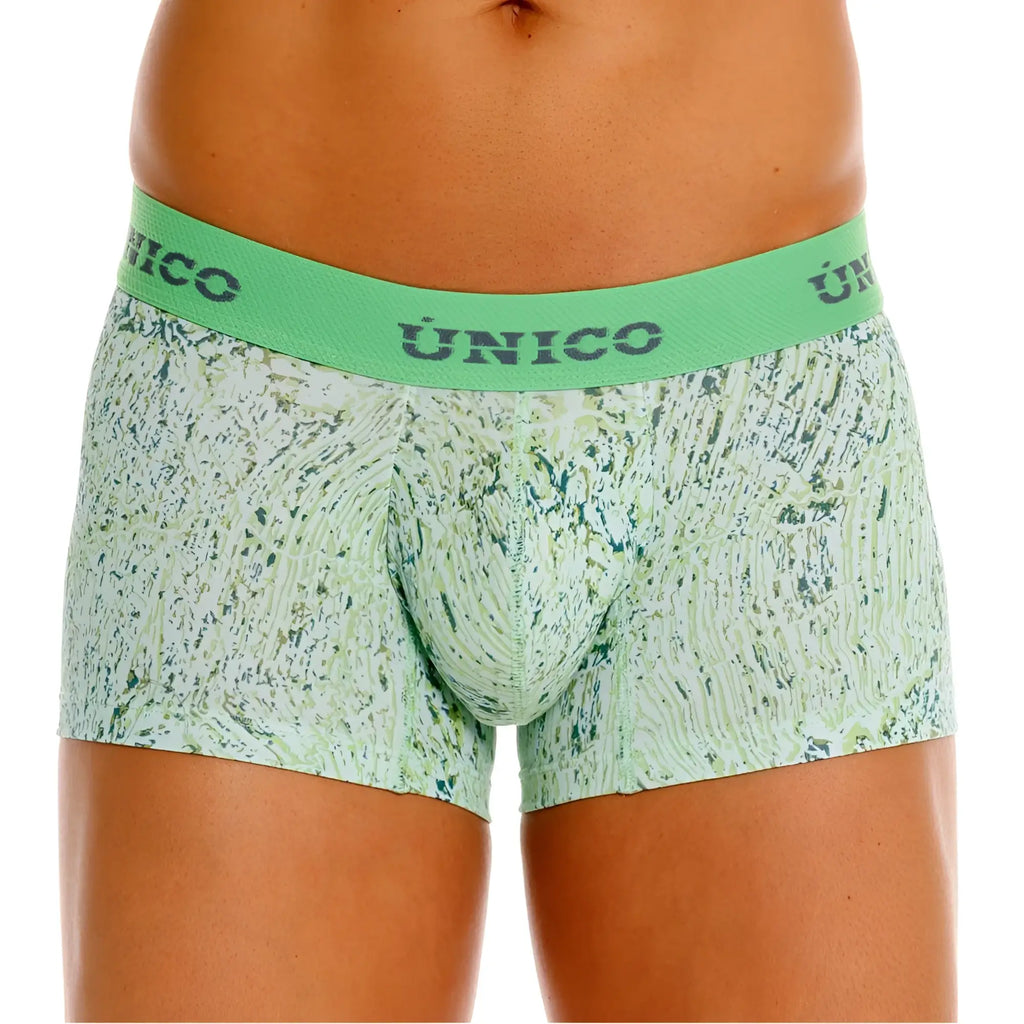 Unico 26020100115 Hunos trunks light green and white patterned men’s boxer briefs with matching elastic waistband