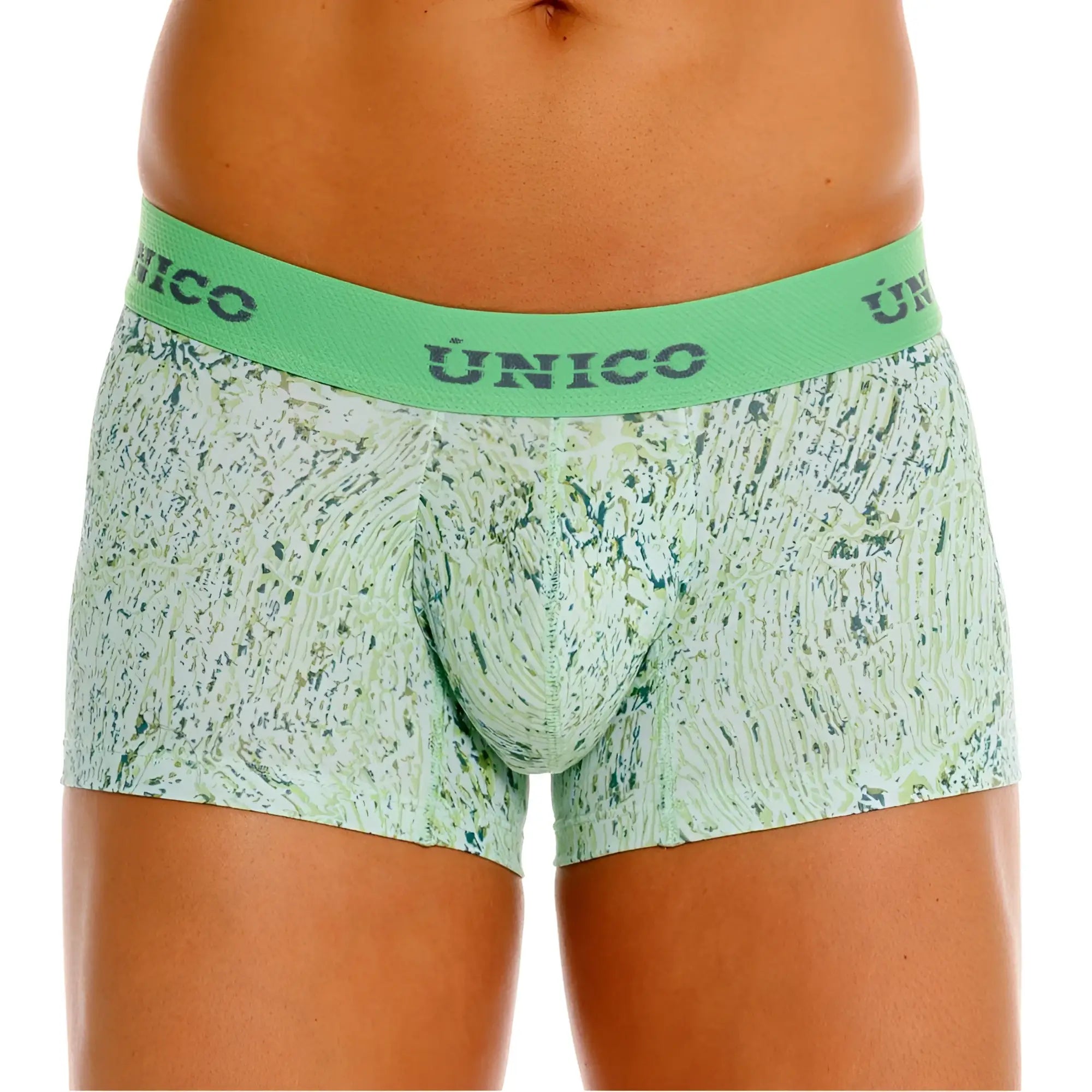 Unico 26020100115 Hunos trunks light green and white patterned men’s boxer briefs with matching elastic waistband