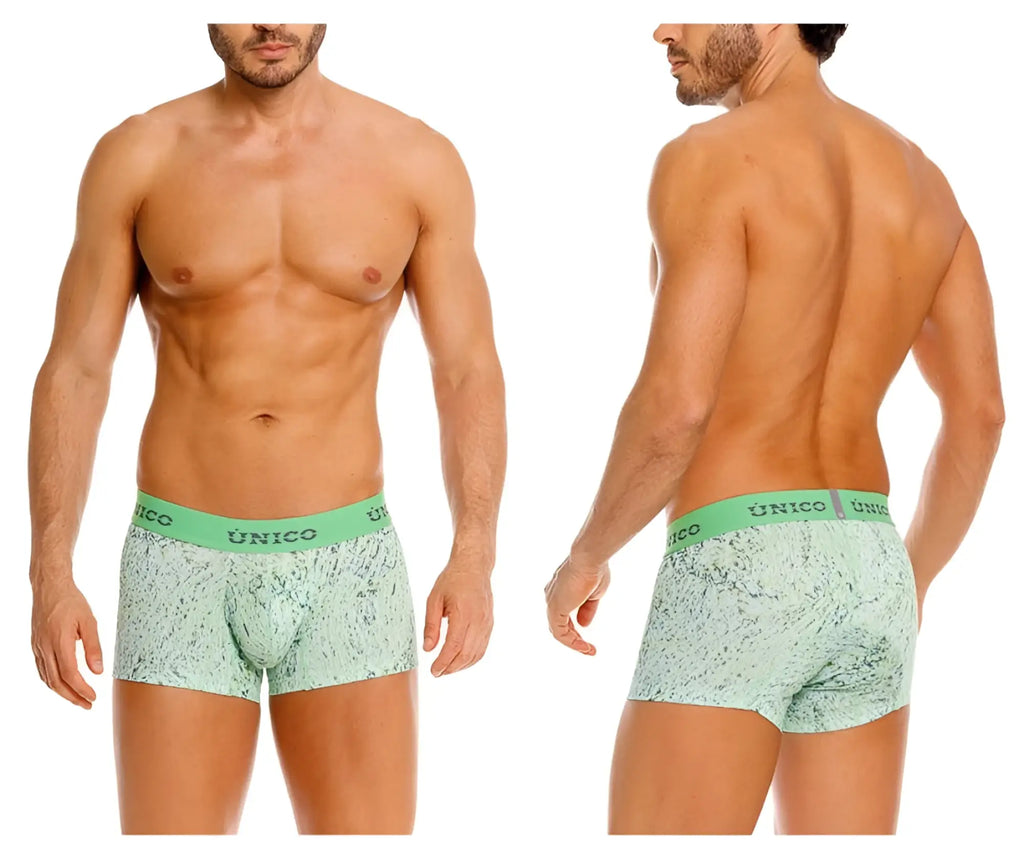 Mint green patterned unico 26020100115 hunos trunks briefs with solid matching waistband and unico branding
