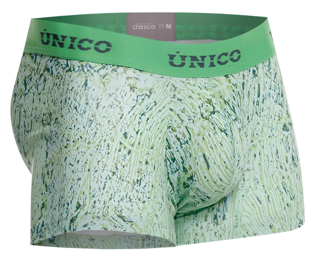 Green patterned unico mens boxer briefs with matching elastic waistband in color 43 green for comfortable wear