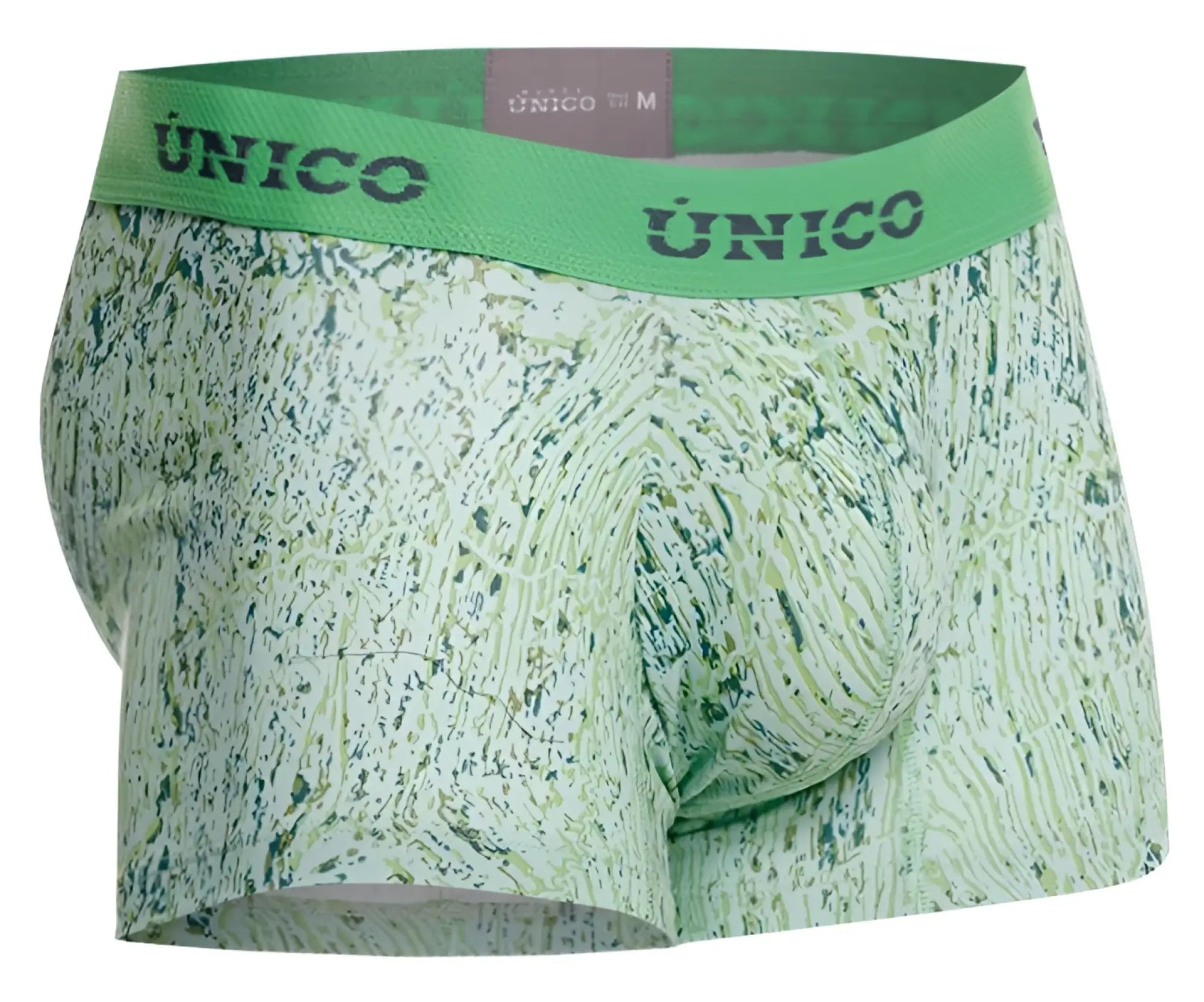 Green patterned unico mens boxer briefs with matching elastic waistband in color 43 green for comfortable wear