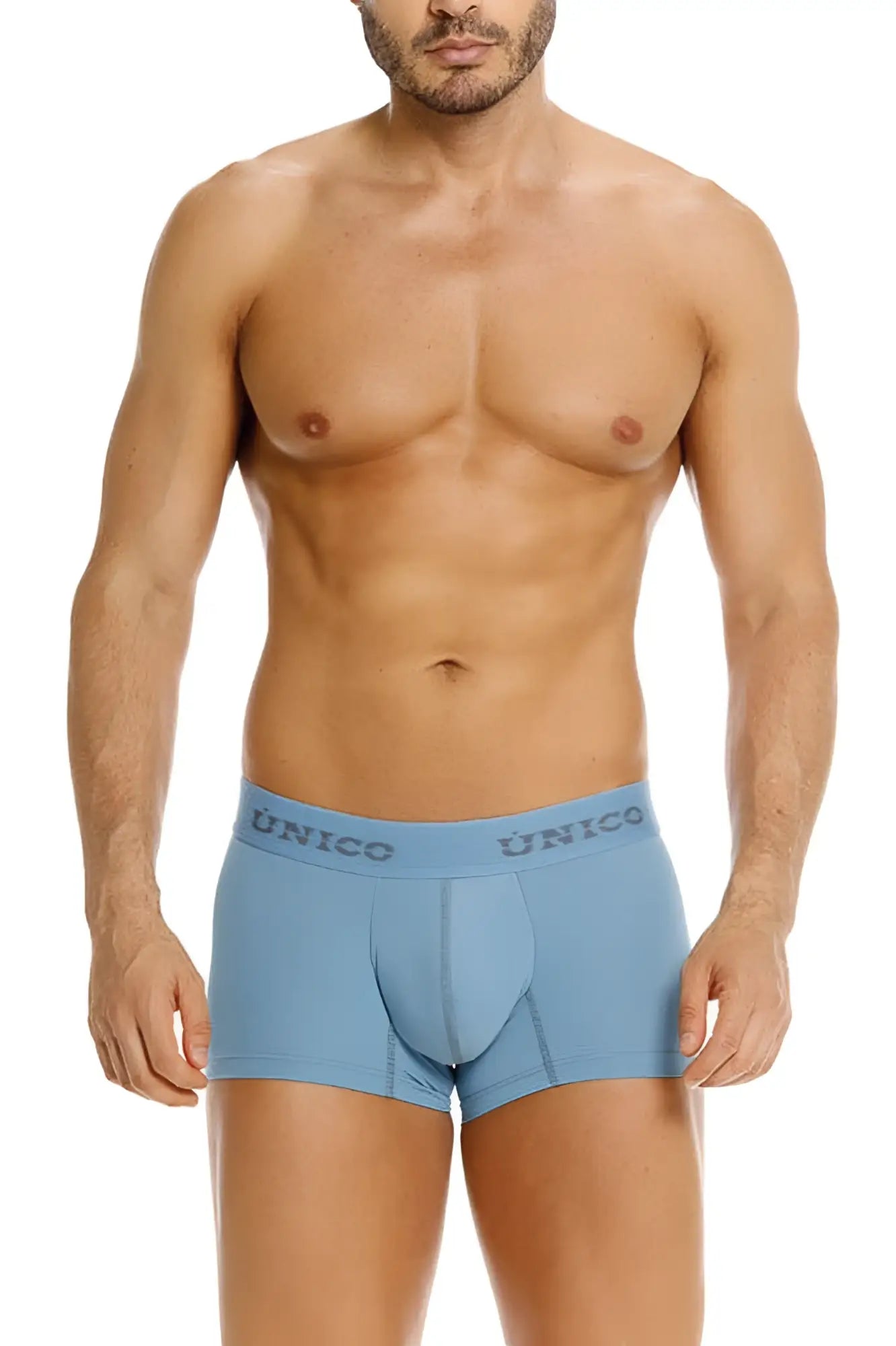 Light blue Unico 26020100118 Ventisca trunks for men with contoured pouch and elastic waistband