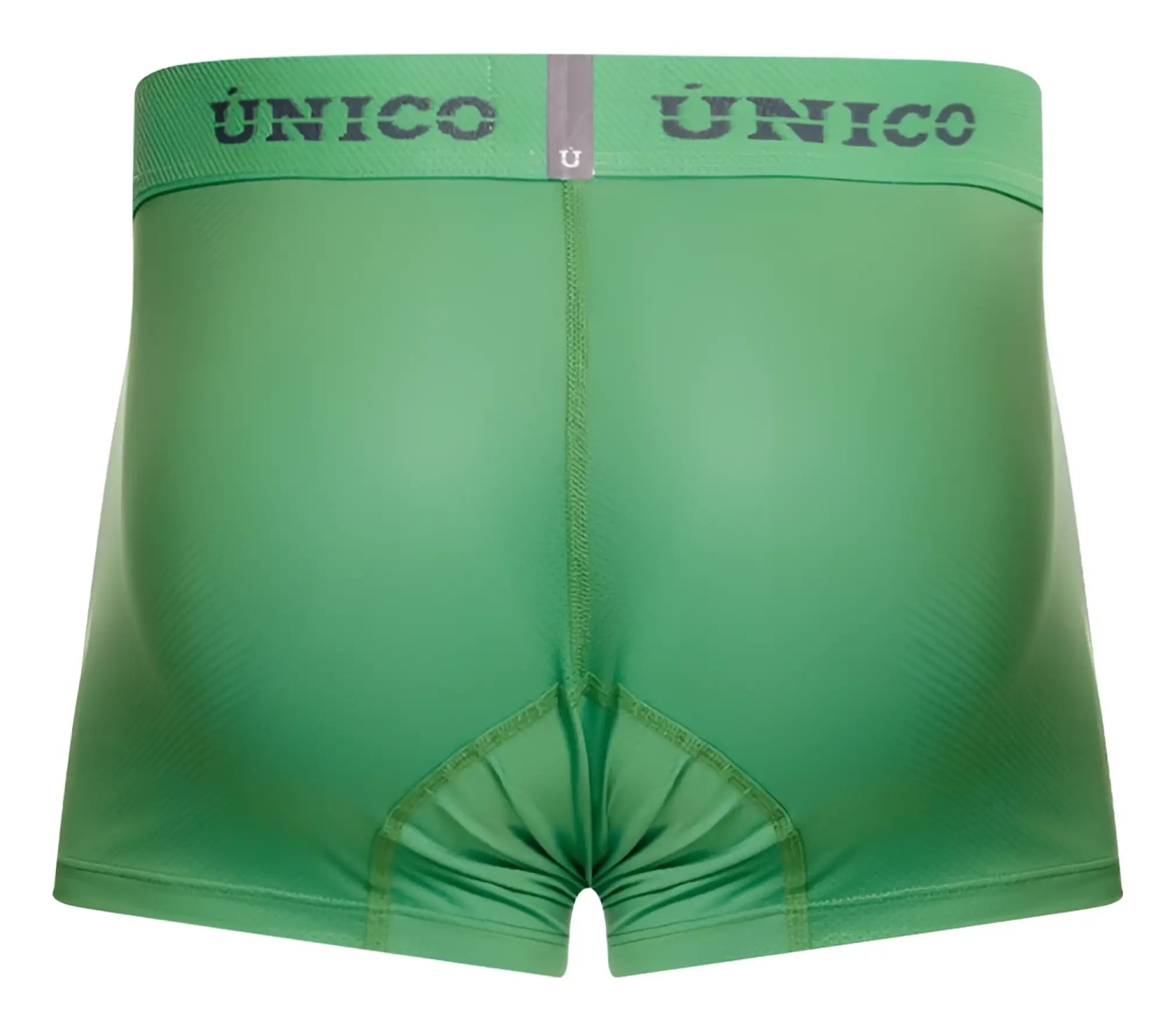 Green unico frog trunks briefs with textured fabric and contrasting gray logo on waistband color 43 green