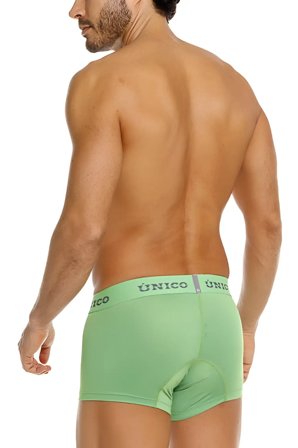 Light green unico brand briefs with a subtle textured waistband in color 43 green frog trunks design