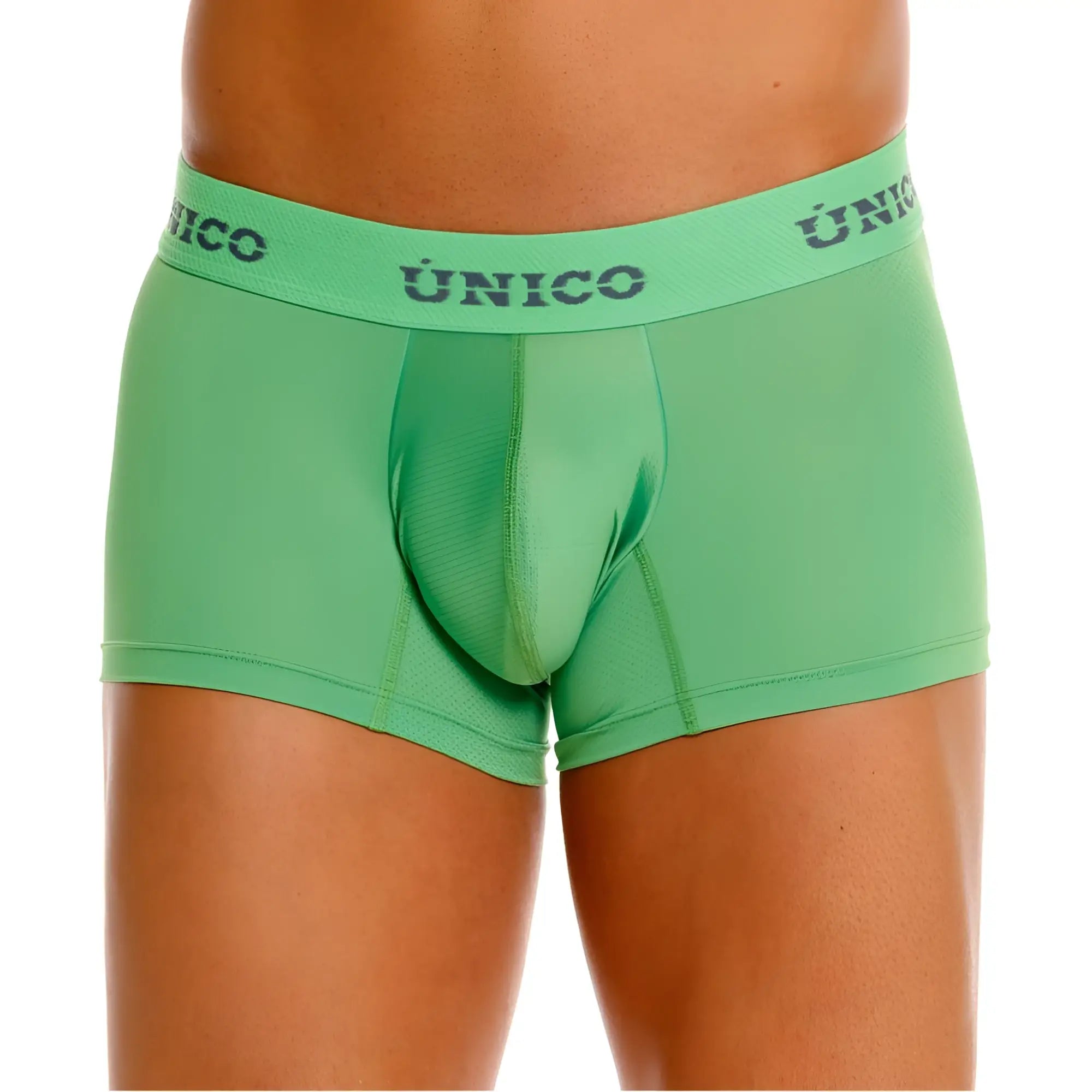 Green unico men’s boxer briefs with contoured pouch and elastic waistband in color 43 green frog trunks
